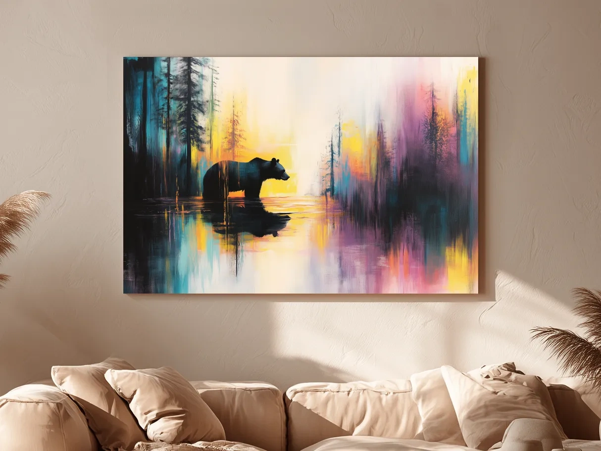 Moody Abstract Bear Lake Reflection - Colorful Forest Landscape Wall Art