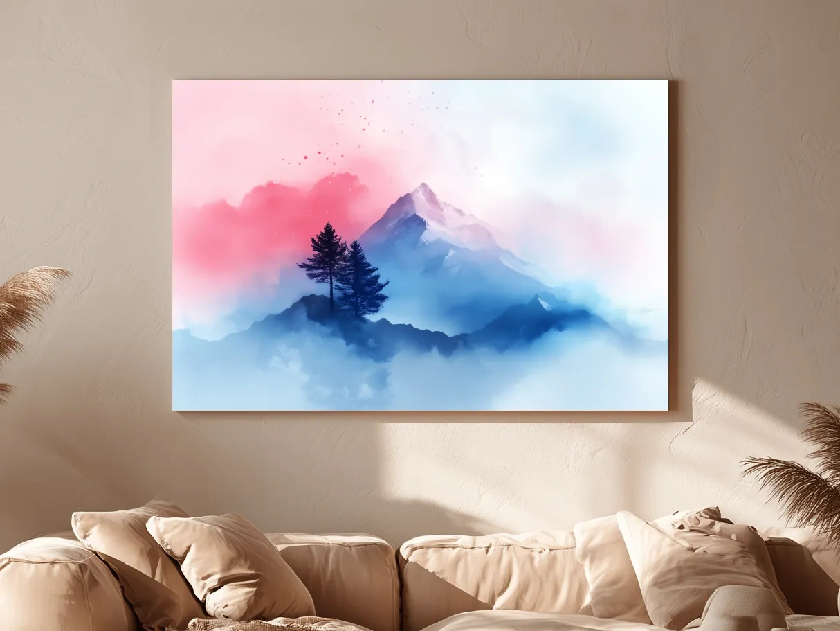 Pastel Watercolor Glacier Peak In The Clouds - Dreamy Alpine Wall Art