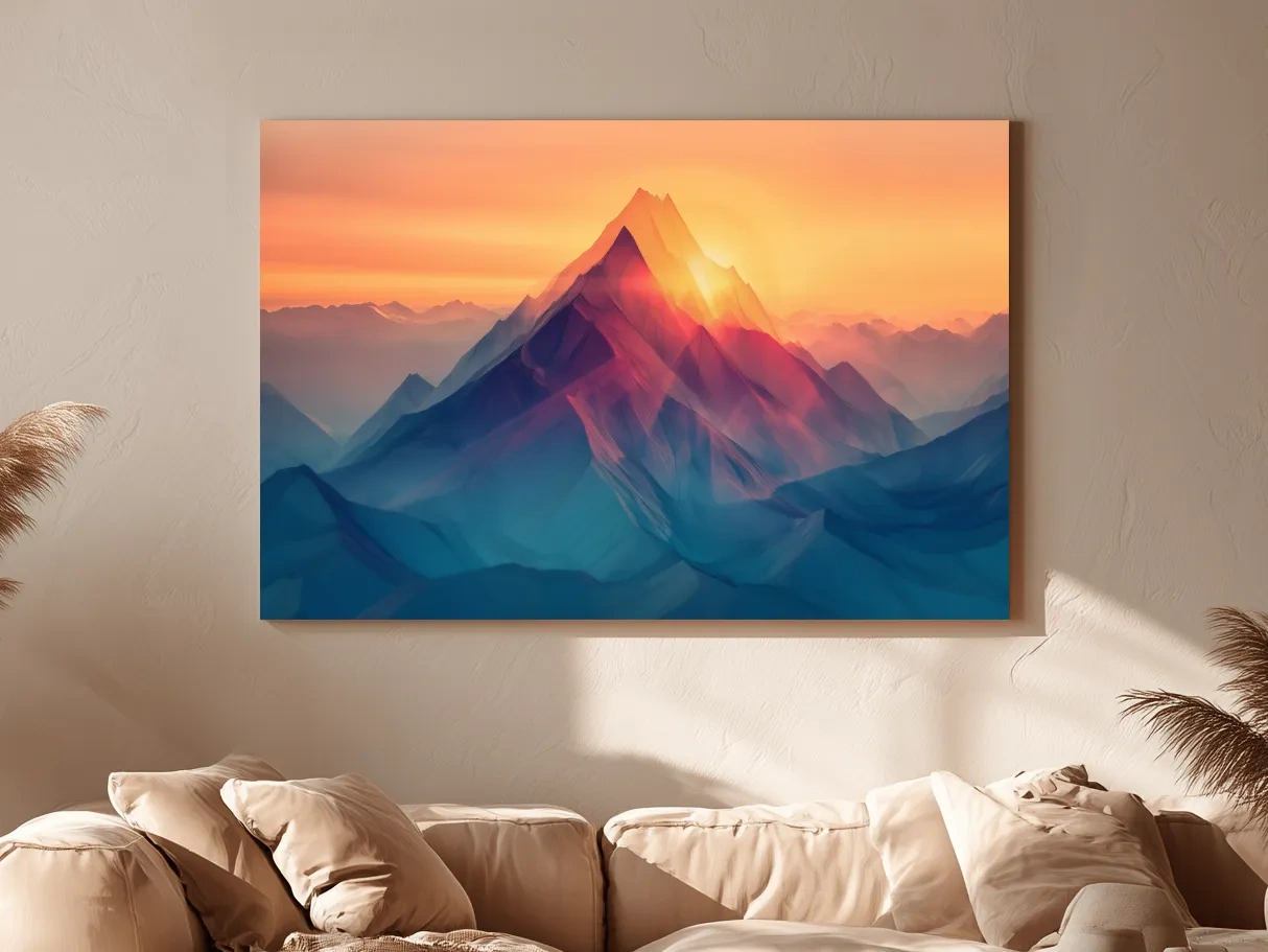 Vibrant Abstract Sunset Mountain Peak - Surreal Landscape Wall Art