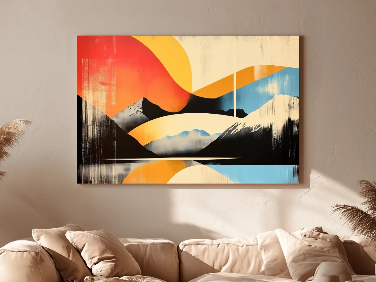 Abstract Retro Mountain Sunrise Landscape - Modern Graphical Wall Art