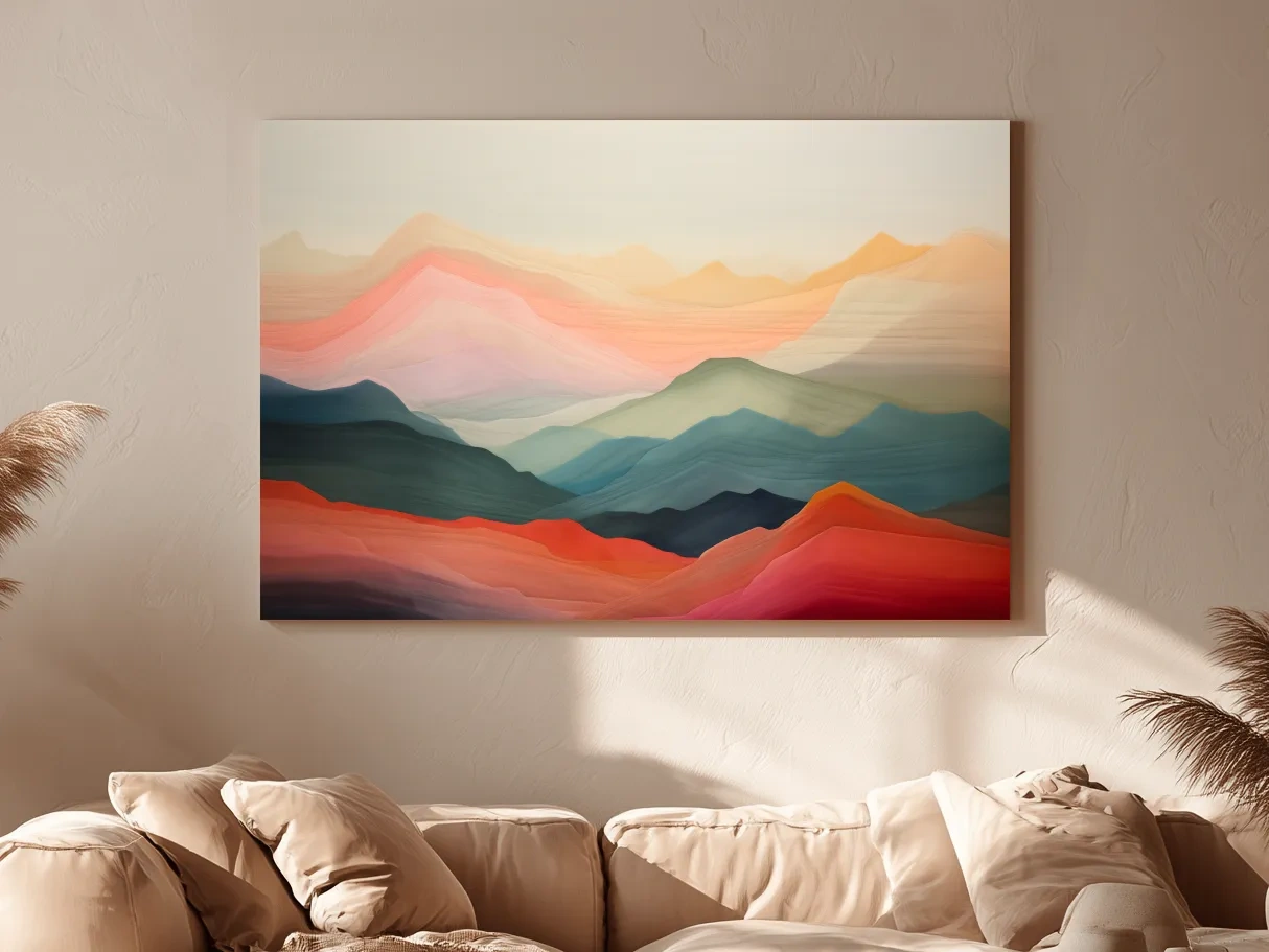 Dreamy Abstract Mountain Ranges In Warm Sunset Tones - Modern Landscape Wall Art