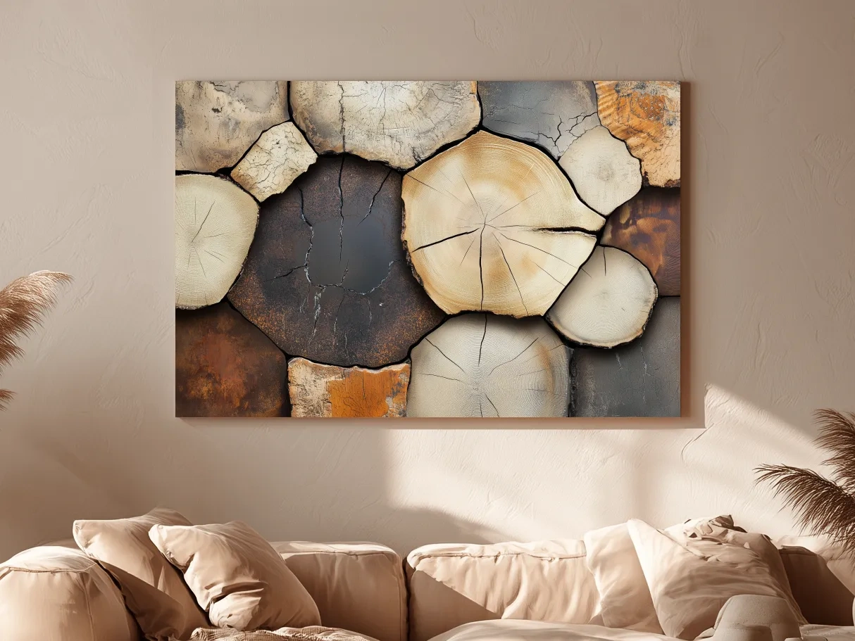 Rustic Stacked Firewood Log Cross Sections - Warm Neutral Wood Texture Wall Art Print