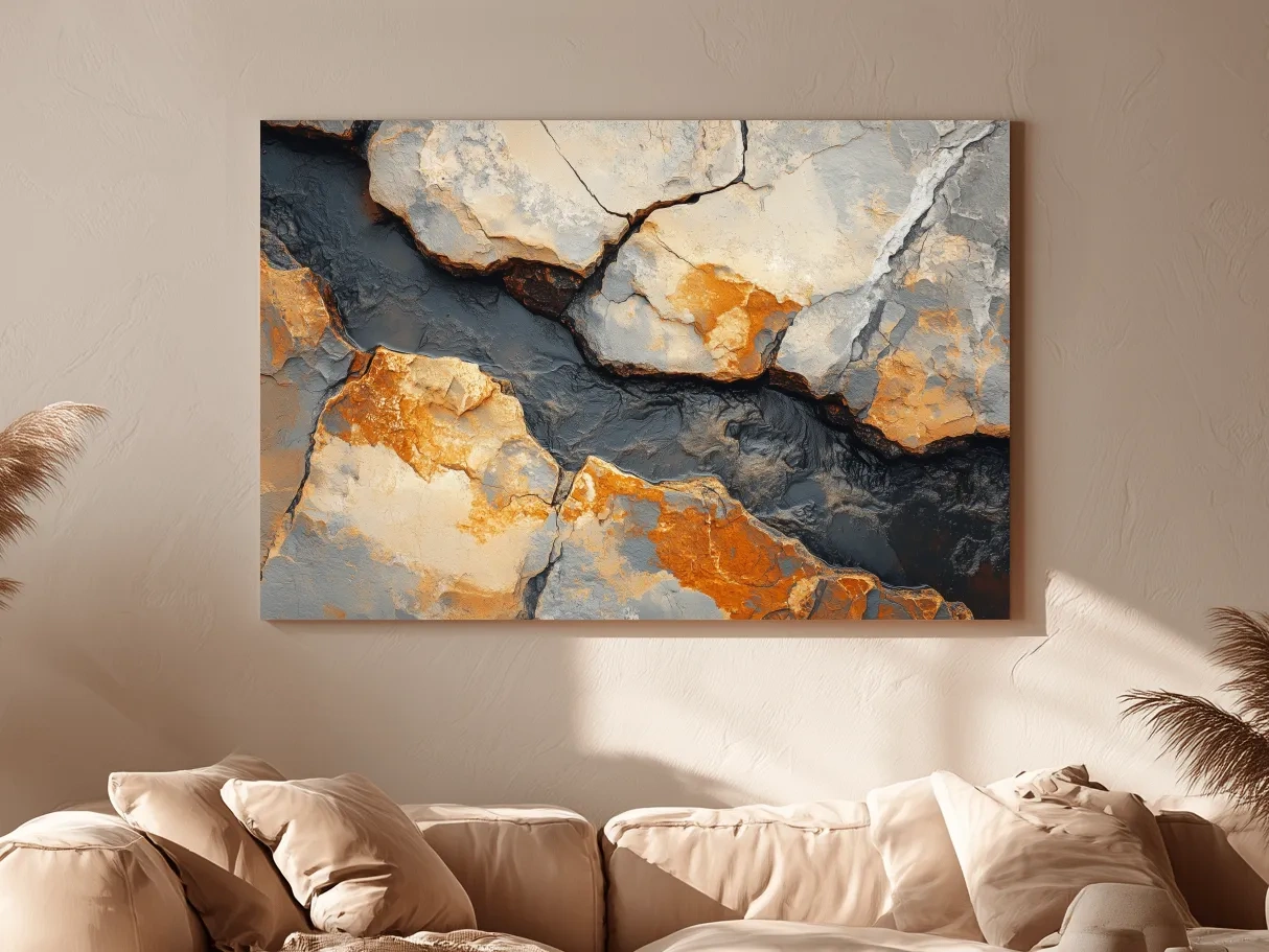 Rust And Slate Cracked Stone Texture - Rustic Geology Wall Art