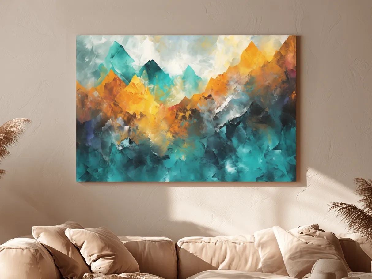 Vibrant Abstract Mountain Painting - Colorful Landscape Wall Art