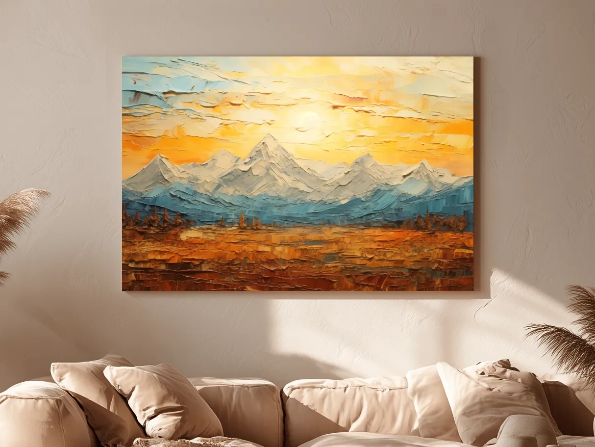 Abstract Glacier Sunrise Landscape - Impasto Style Wall Art