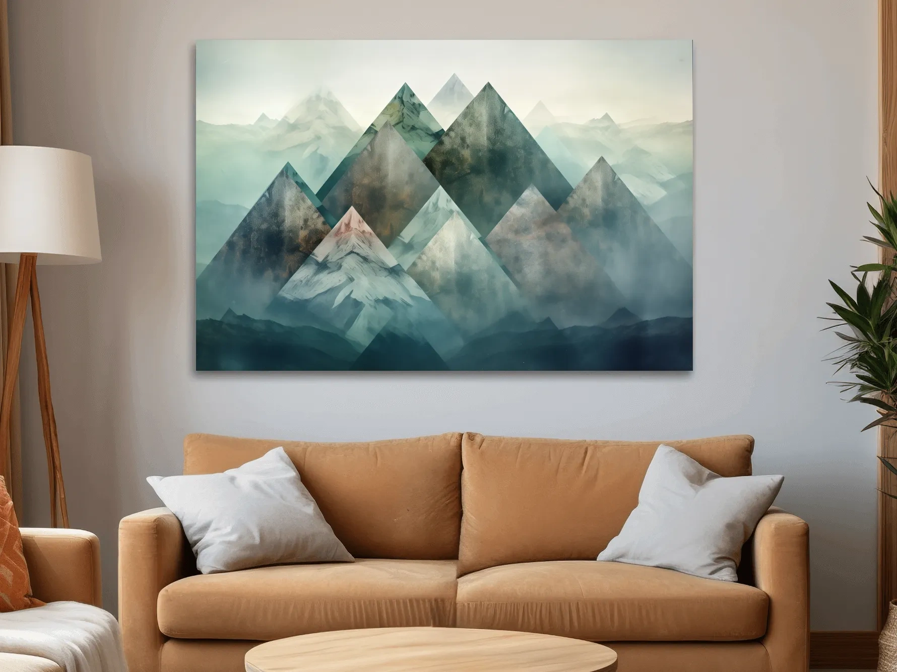 Geometric Misty Mountain Peaks - Mystical Abstract Alpine Wall Art