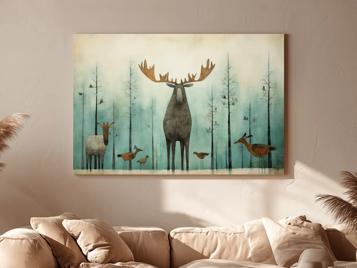 Whimsical Scandi Folk Art - Moose & Woodland Animals Wallart