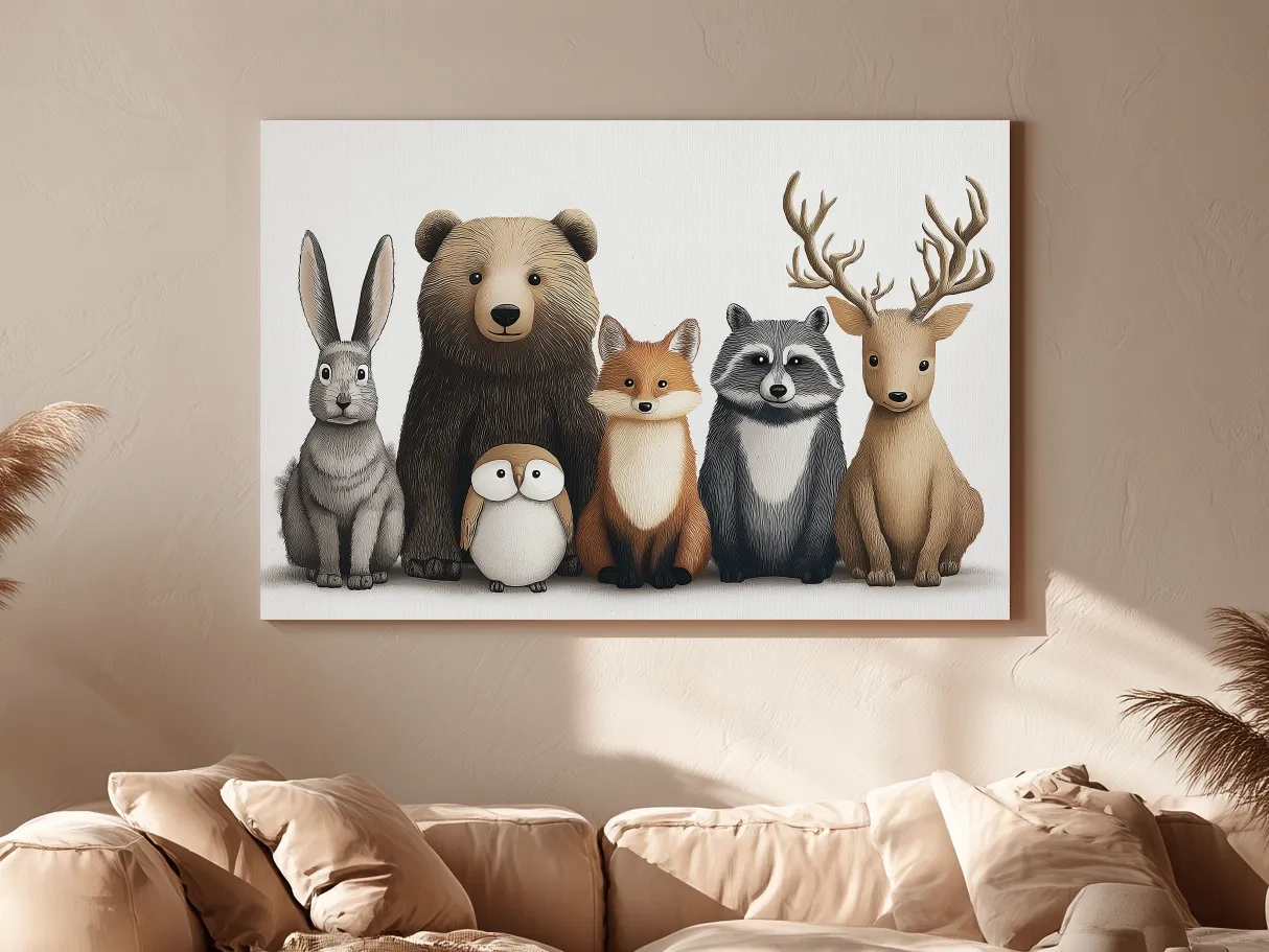 Cute Woodland Animal Art Illustration - Nursery Wildlife Wall Art - Childrens Room Decor