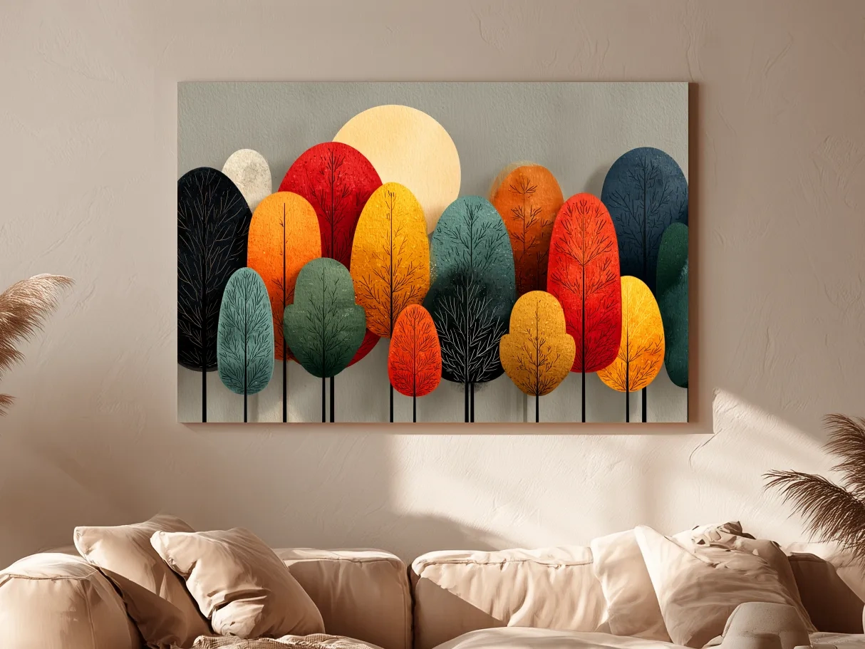 Mid-Century Abstract Autumn Forest Trees - Modern Scandinavian Landscape Artwork