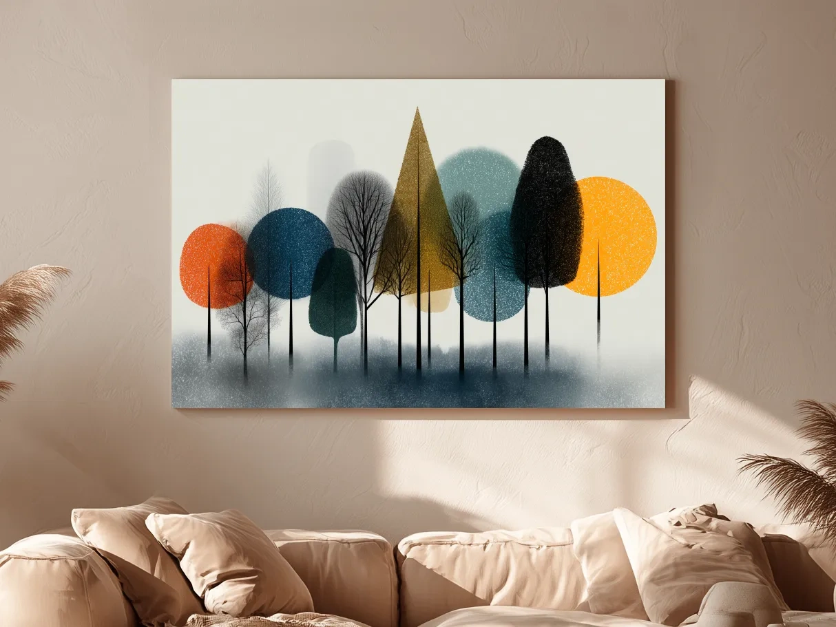 Mid-Century Abstract Forest Trees - Modern Geometric Landscape Wall Art