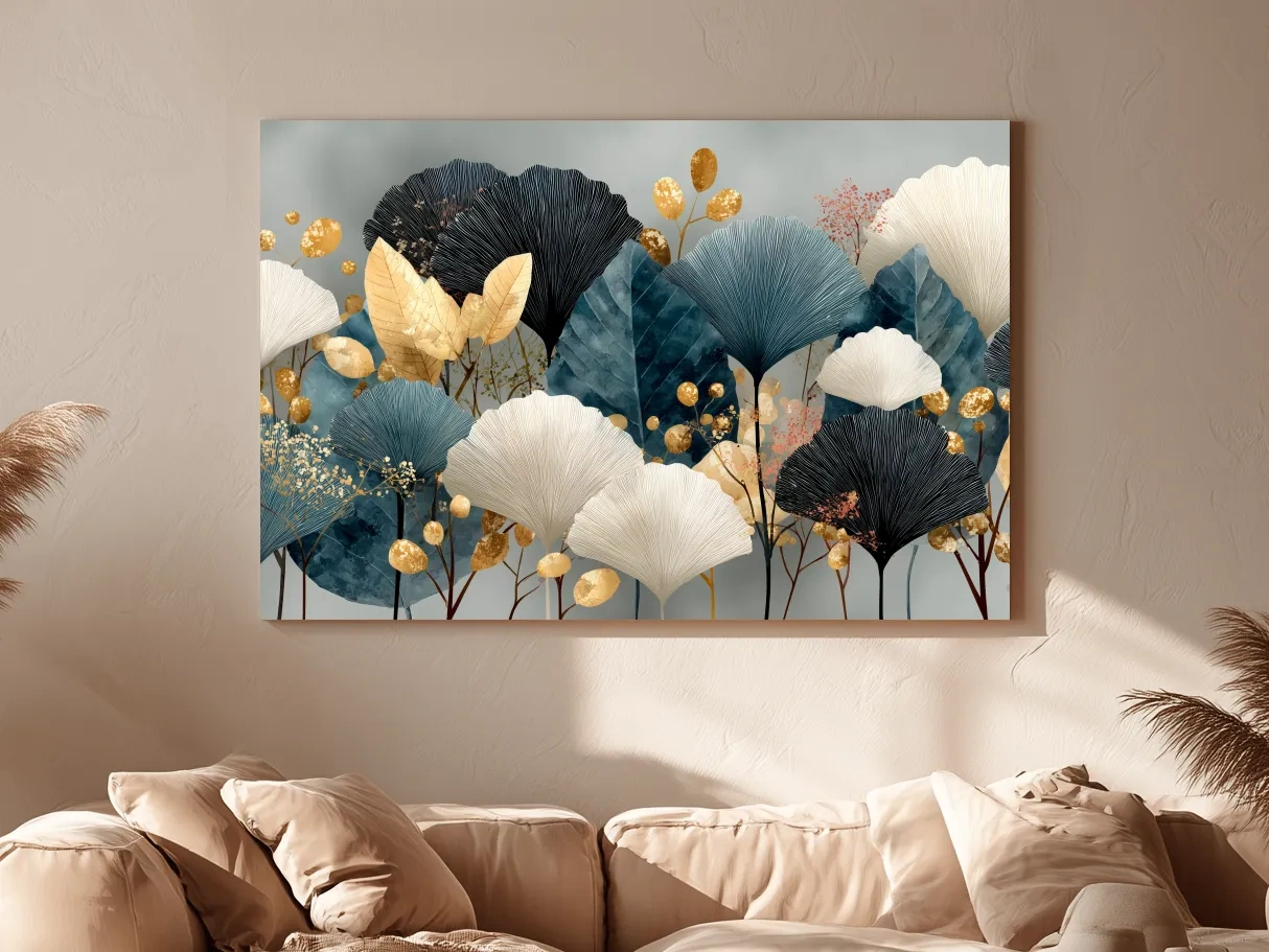 Luxe Ginkgo Leaves Botanical Illustration - Modern Japandi Wall Art