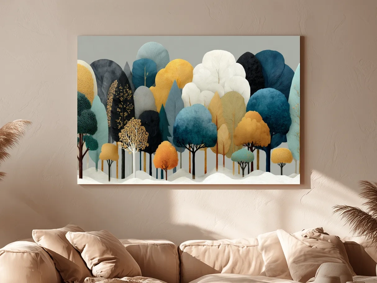 Scandinavian Winter Forest Trees Illustration - Modern Boho Nature Wall Art