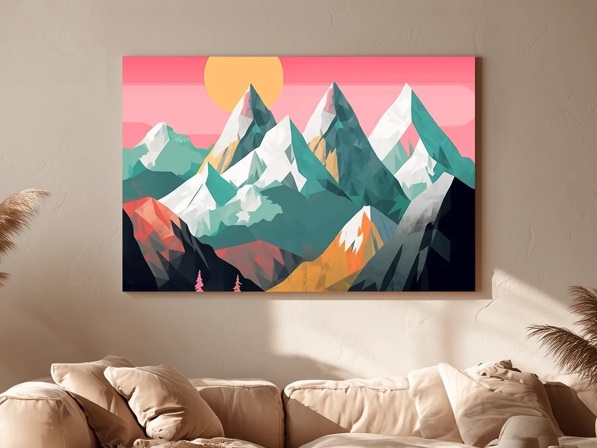 Alpine Mountains Sunrise Illustration - Colorful Landscape Wall Art