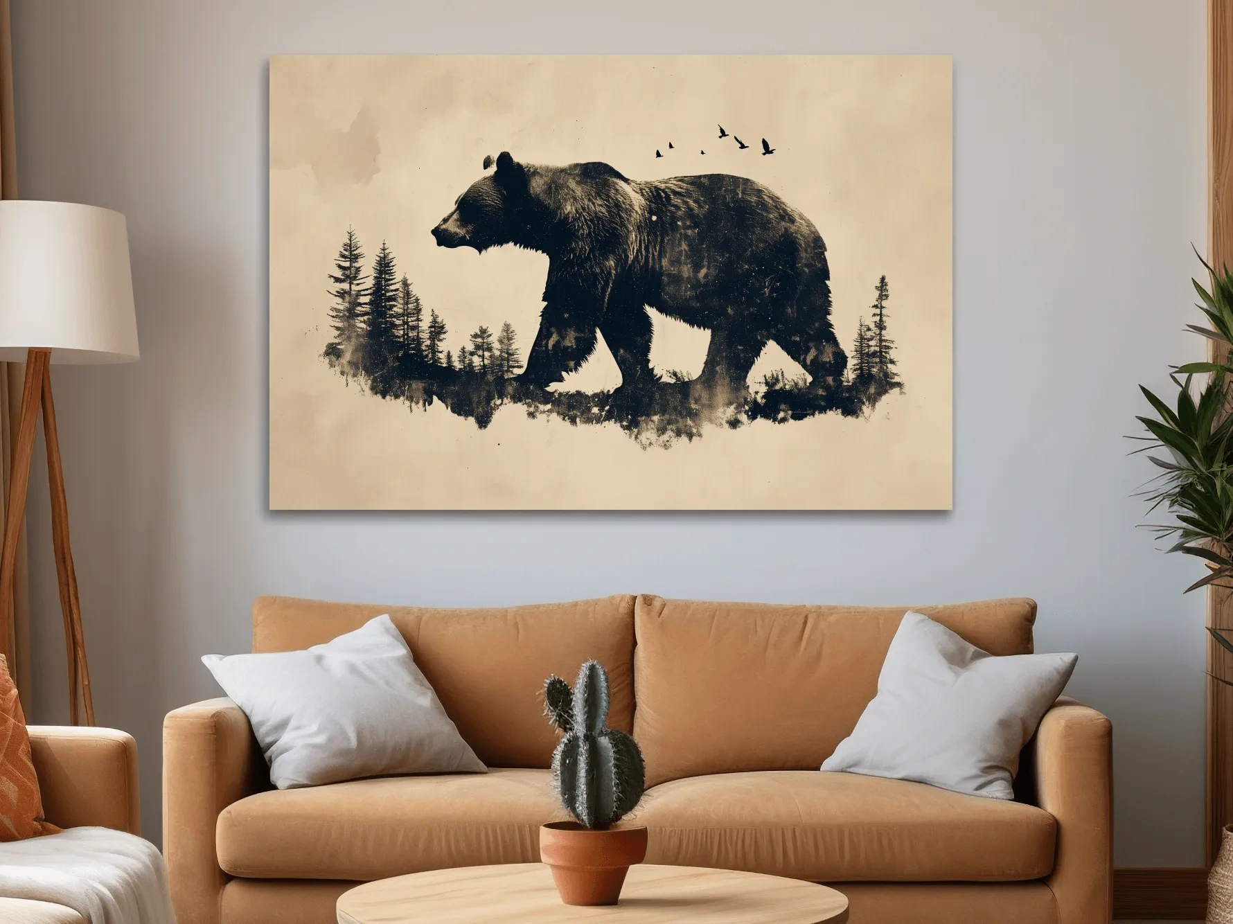 Vintage Grizzly Bear Forest Silhouette - Rustic Wildlife Wall Art