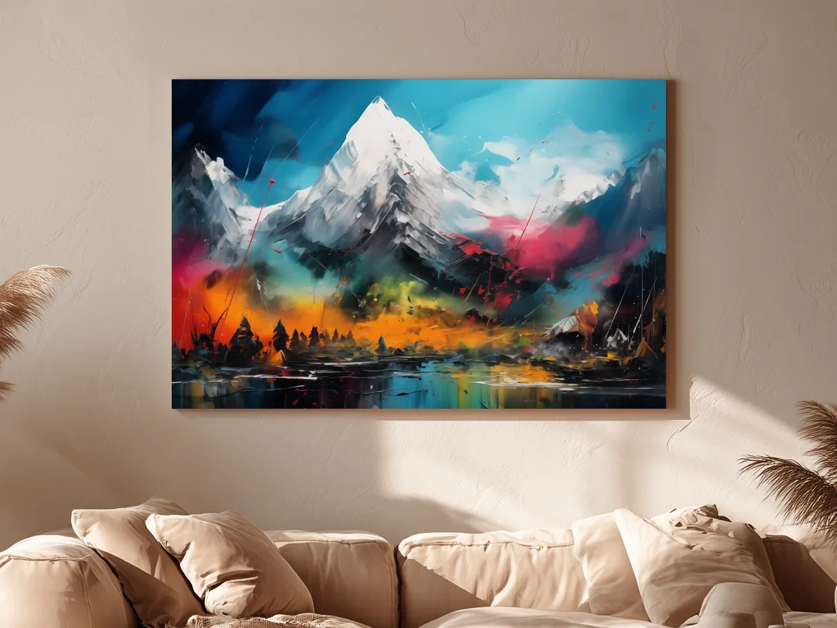 Vibrant Abstract Alpine Mountain Peaks - Colorful Impasto Painting Style Wall Art