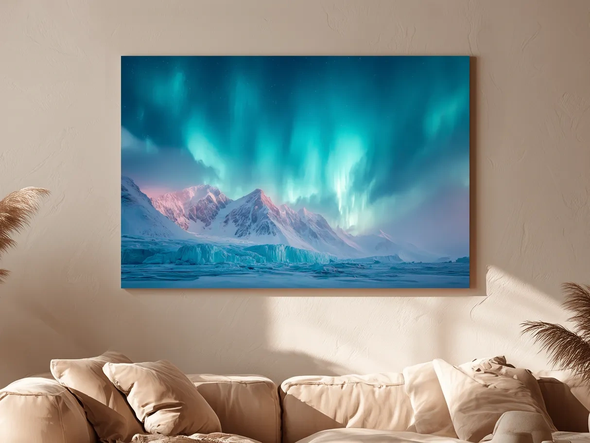 Aurora Borealis Over Icy Arctic Mountains - Northern Lights Wall Art