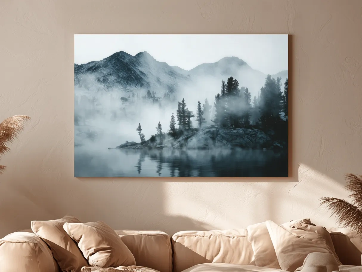 Frosty Alpine Mountain Lake Photography - Black & White Landscape Wall Art