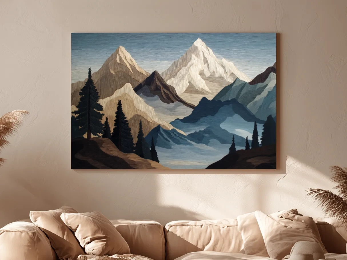 Textured Layered Alpine Mountain Peaks - Scenic Forest Wall Art