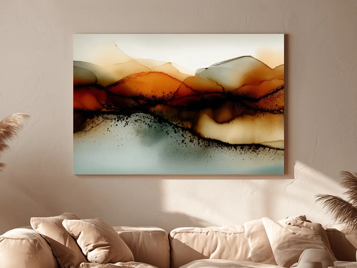 Moody Abstract Sepia Mountain Layers - Modern Alcohol Ink Landscape Wall Art