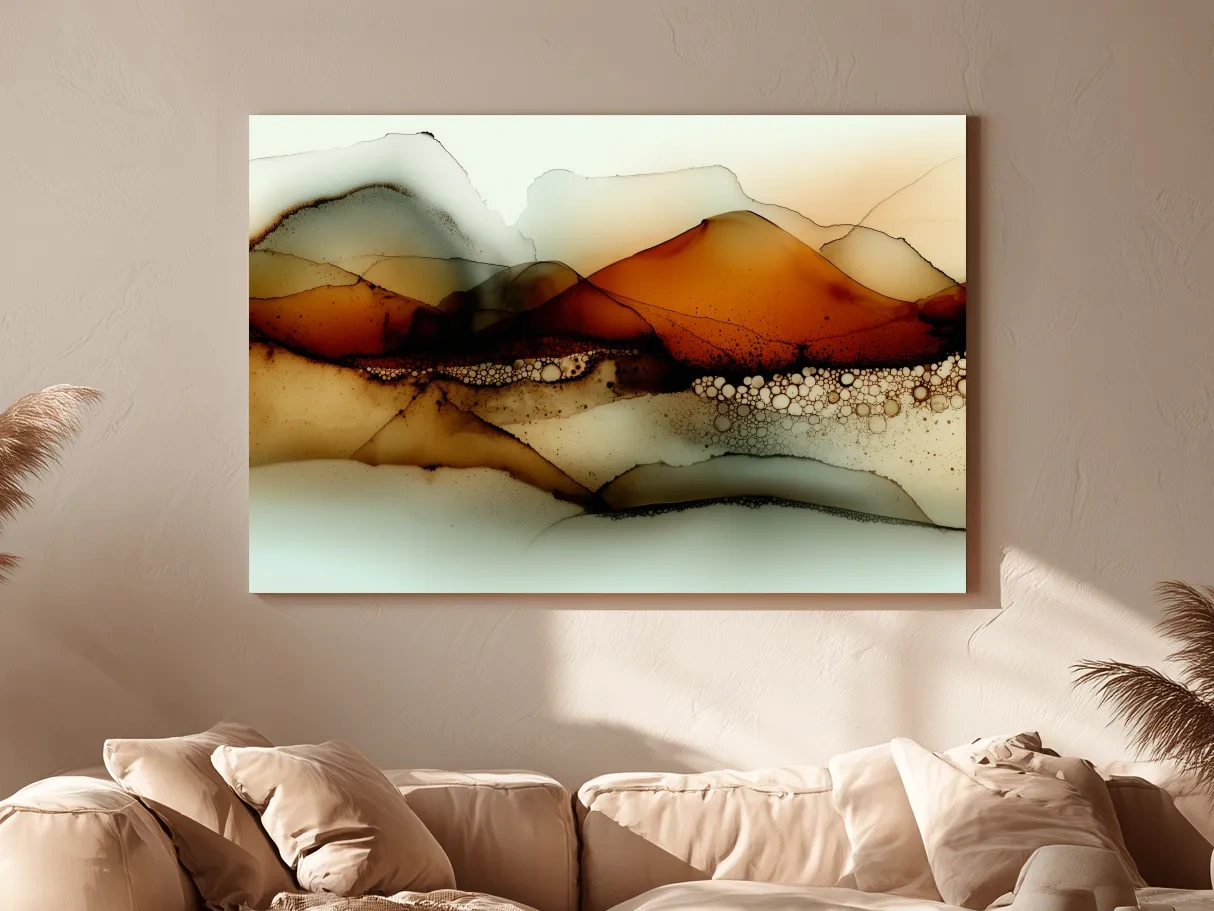Amber Alcohol Ink Mountains - Abstract Landscape Wall Art