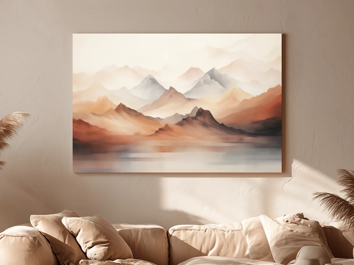 Pastel Mountain Range Watercolor - Warm Neutral Landscape Wall Art