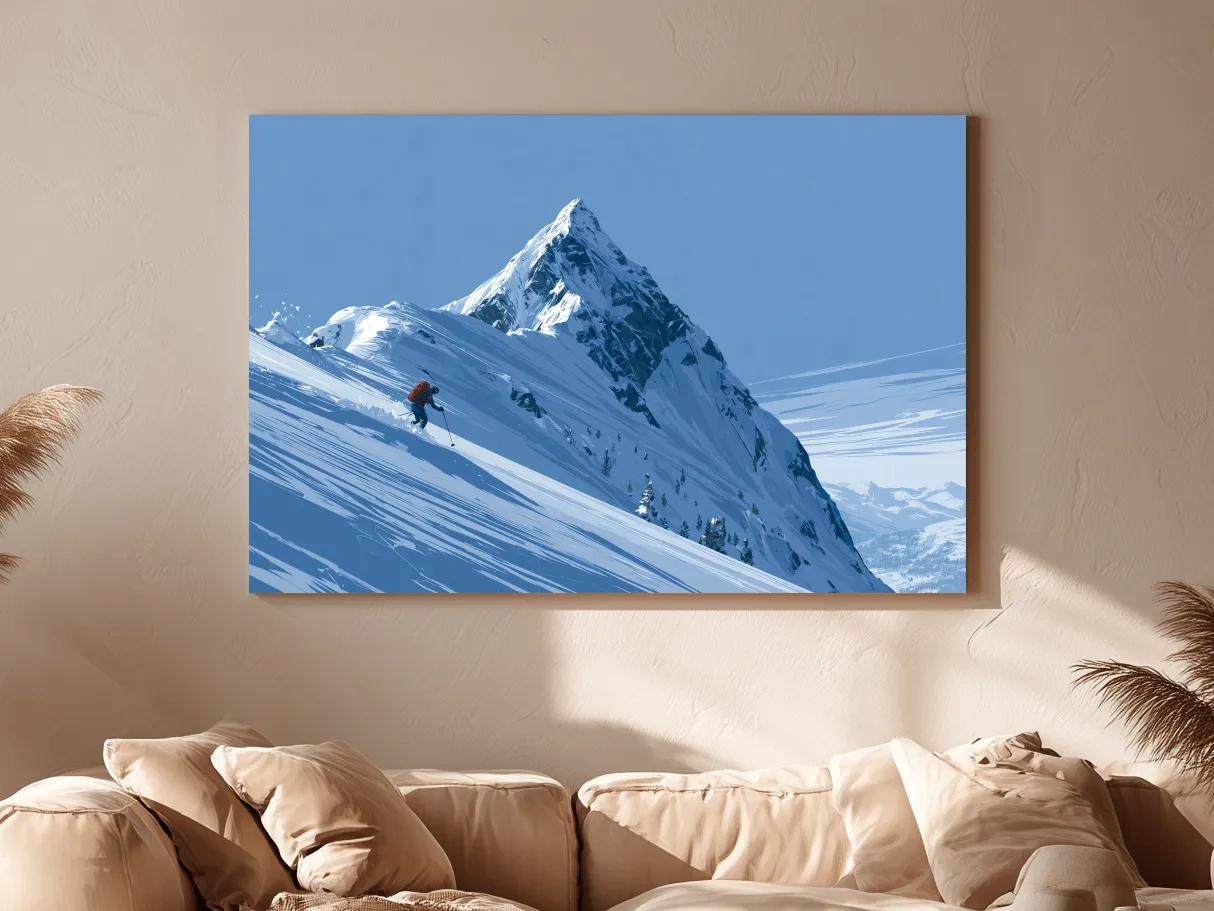 Epic Backcountry Skier On Snowy Peak - Alpine Mountain Winter Wall Art