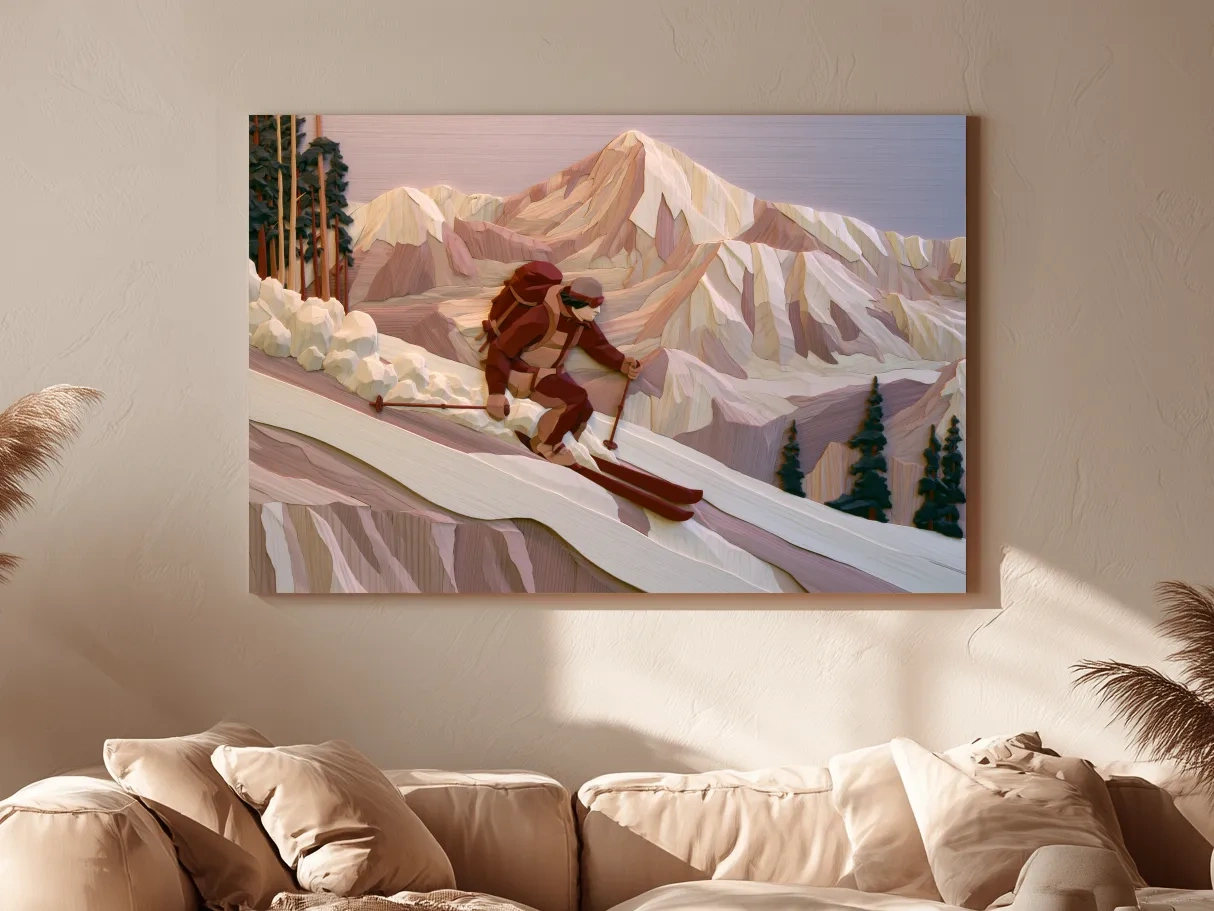 Geometric Backcountry Skier In Alpine Peaks - Winter Mountain Adventure Wall Art