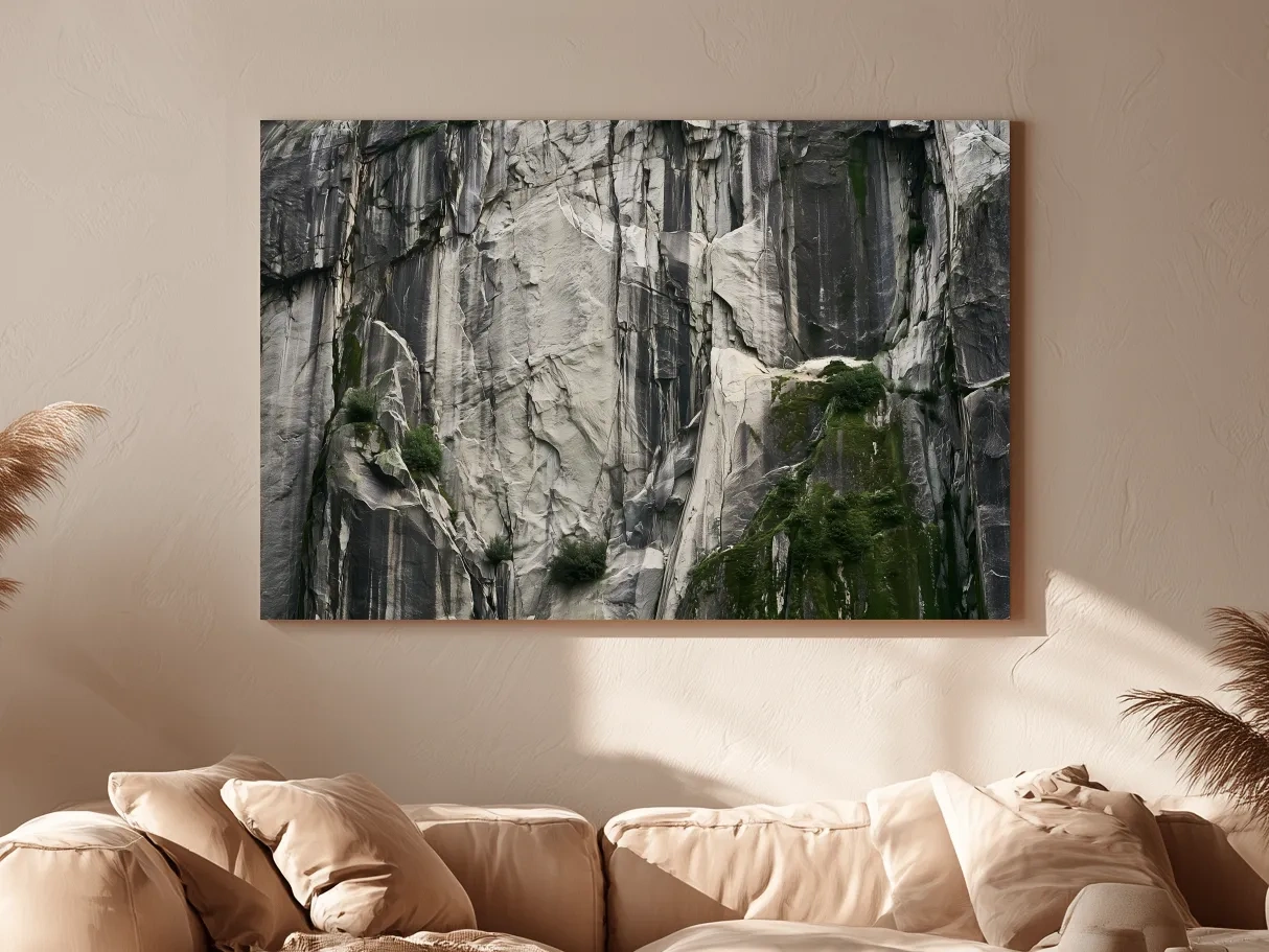 Textured Granite Cliff Face Photography - Moody Monochrome Rock Wall Art