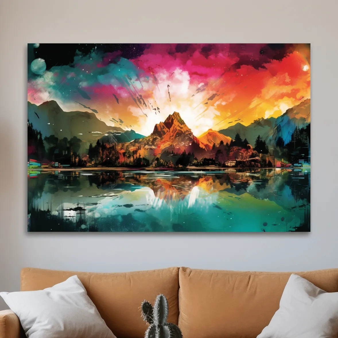 Colourful abstract mountain painting