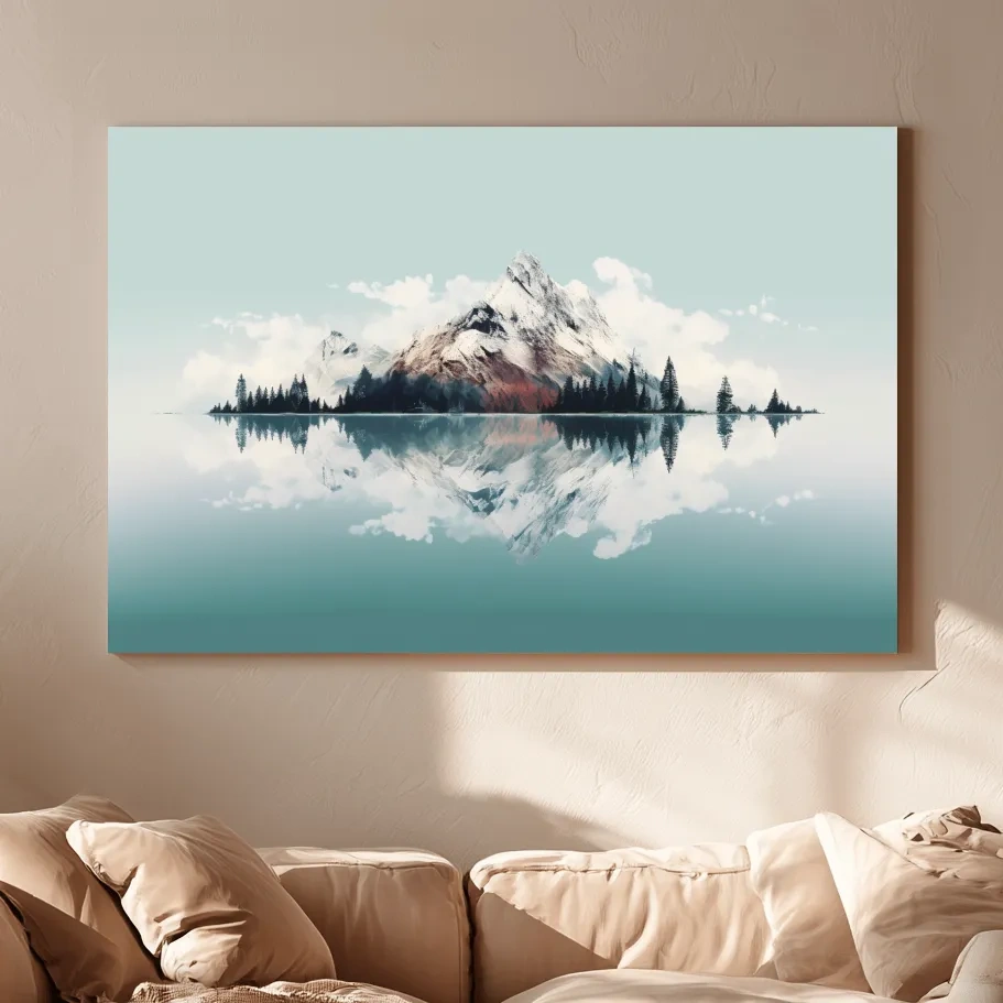Minimalist Snowcapped Mountain Lake Reflection - Alpine Glacier Wall Art