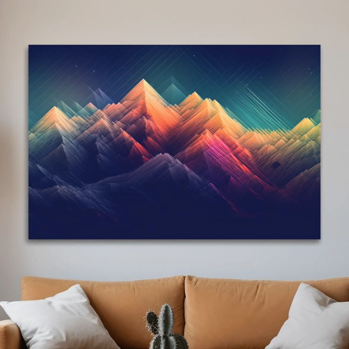 Glitched line art of a mountain landscape