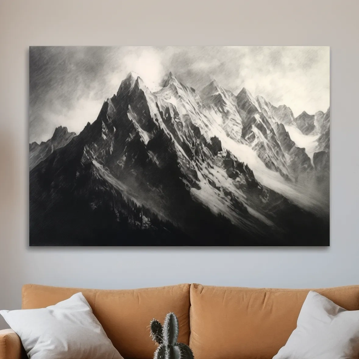 Black & White art - Charcoal drawing of a mountain range