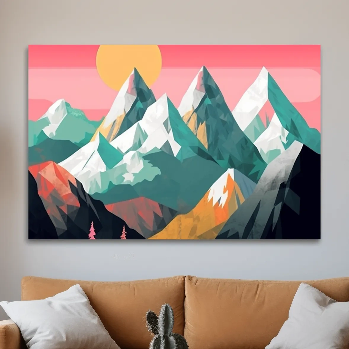 Simple 2d mountain art, colourful mountain ranges