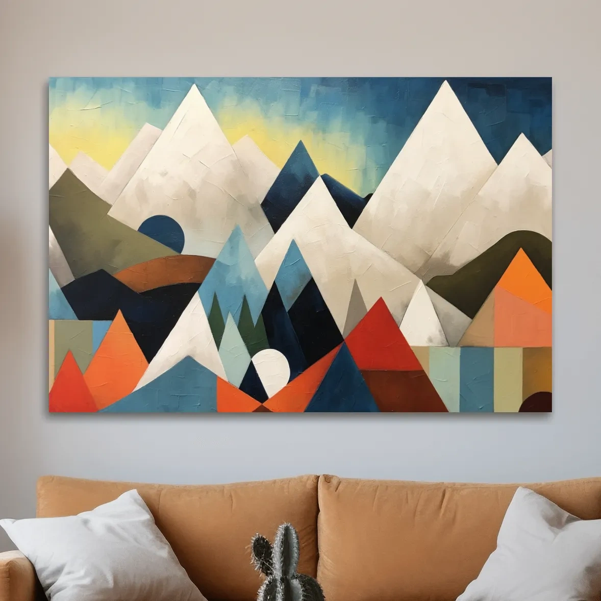 Abstract Suprematism Mountain Peaks Painting - Colorful Modern Wall Art
