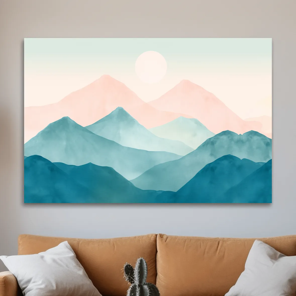 Soft pastel mountain landscape painting