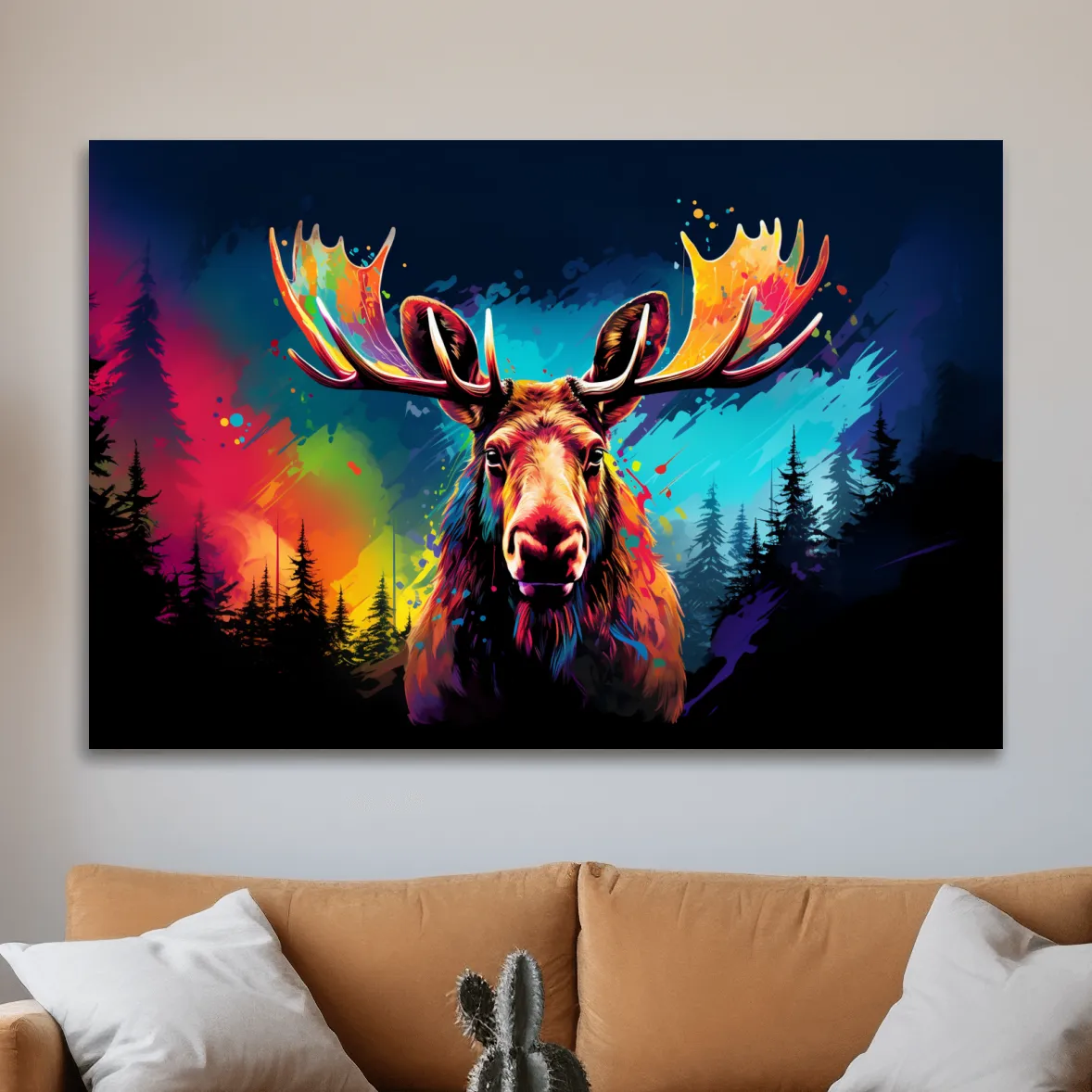 Colorful retro illustration of a moose head