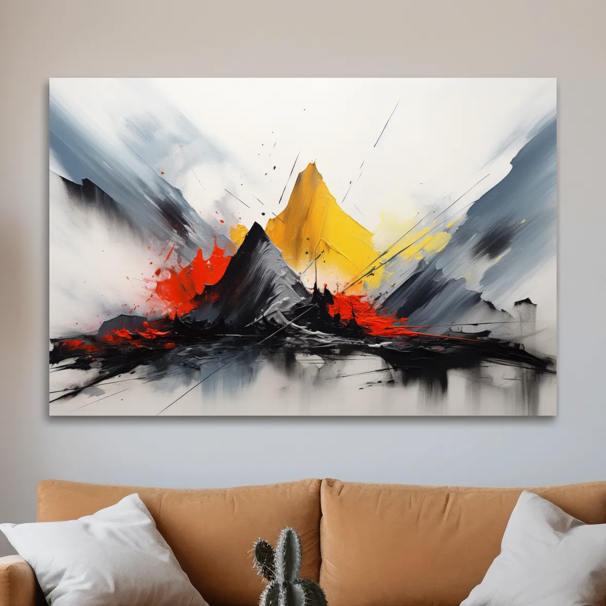 Simple smeared paint abstract artwork representing mountains