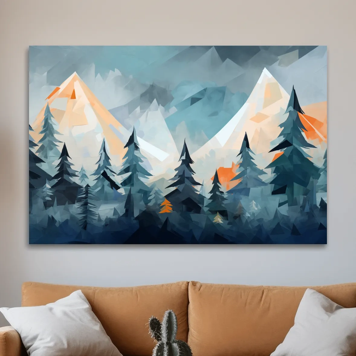Minimal painting, alpine mountain treeline art
