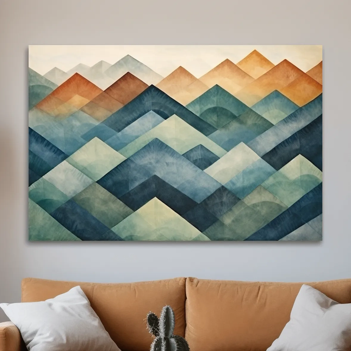 Abstract shapes, watercolour style mountain patterns painting