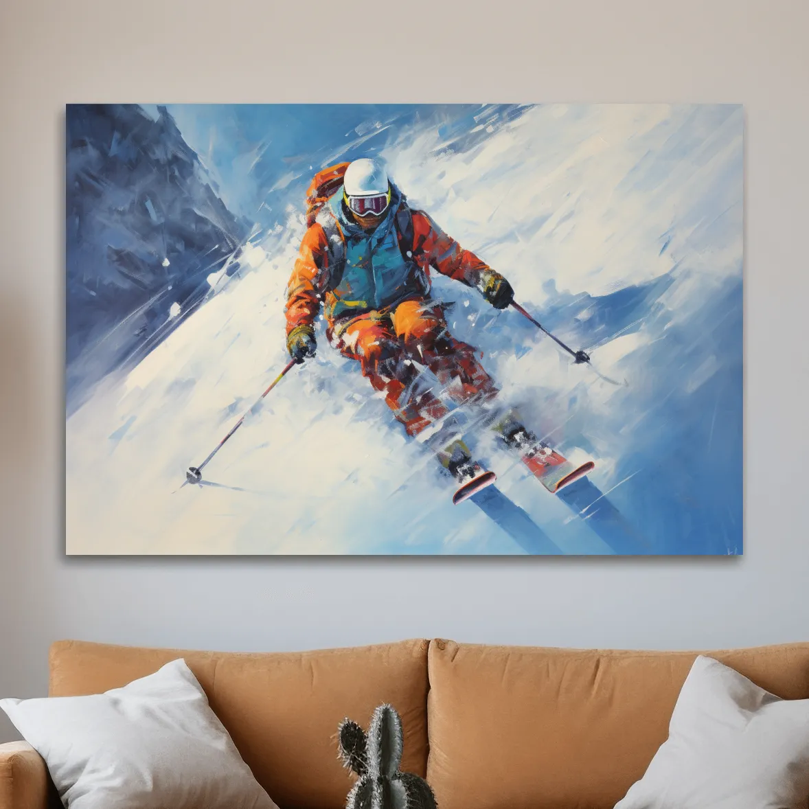 Painting of a skier in deep powder