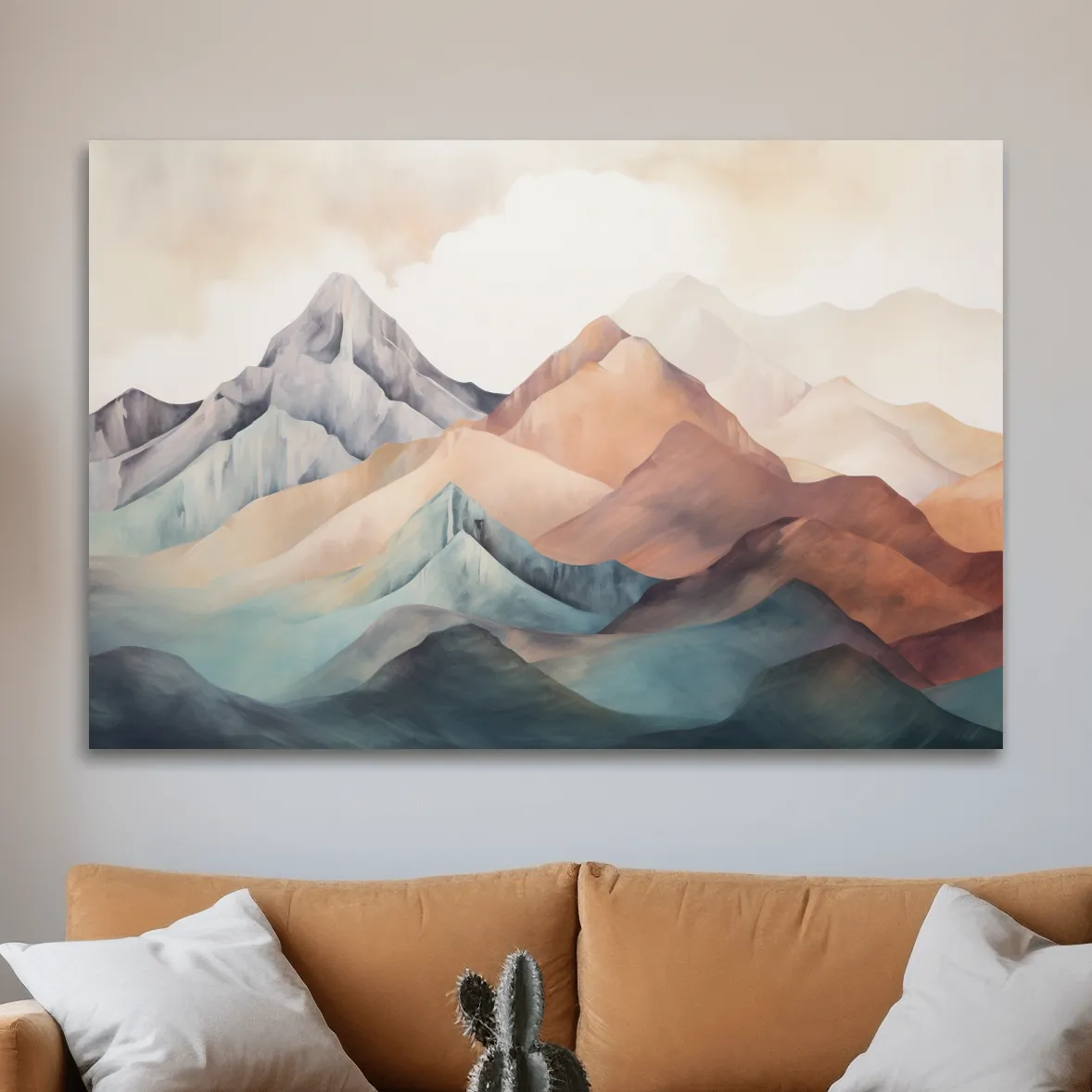 Subtle pastel painting of mountain ranges