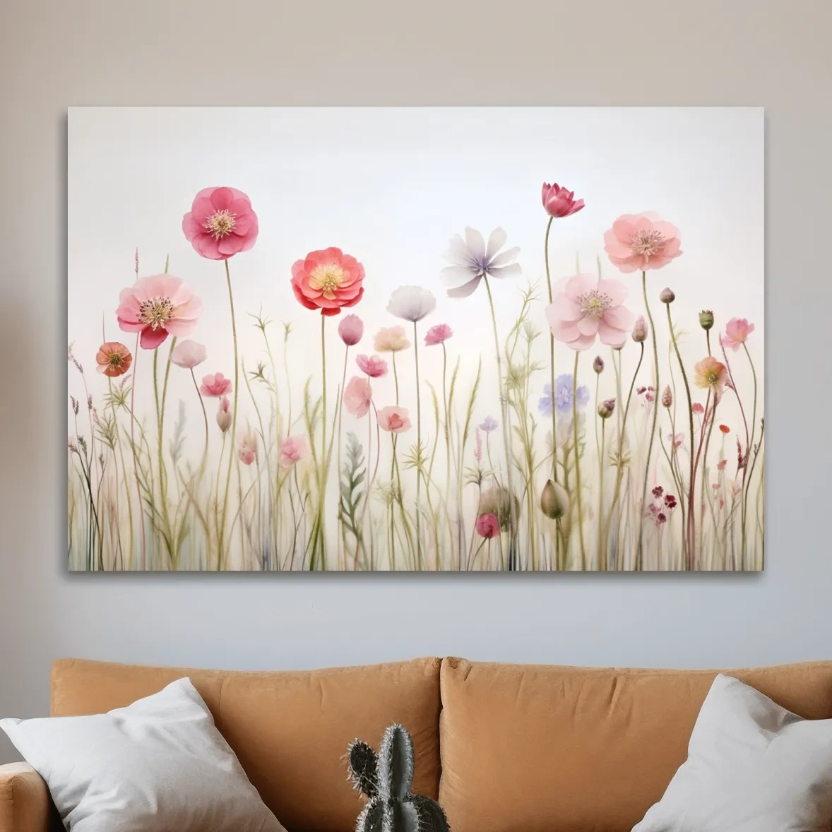 Soft Pastel Wildflower Meadow Watercolor - Minimalist Floral Botanical Wall Art