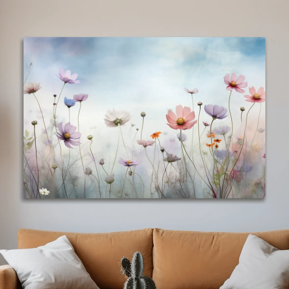Dreamy Pastel Wildflower Meadow Painting - Soft Watercolor Floral Wall Art