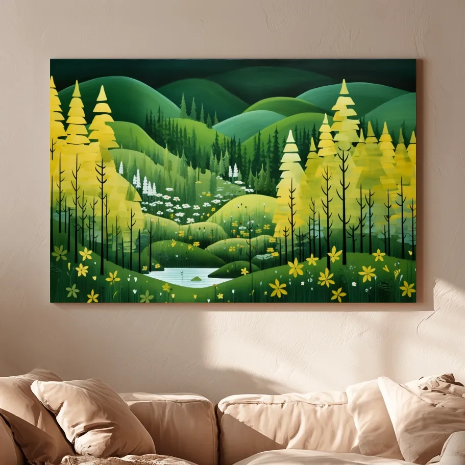 Whimsical Autumn Mountain Valley - Wildflower Forest Wall Art