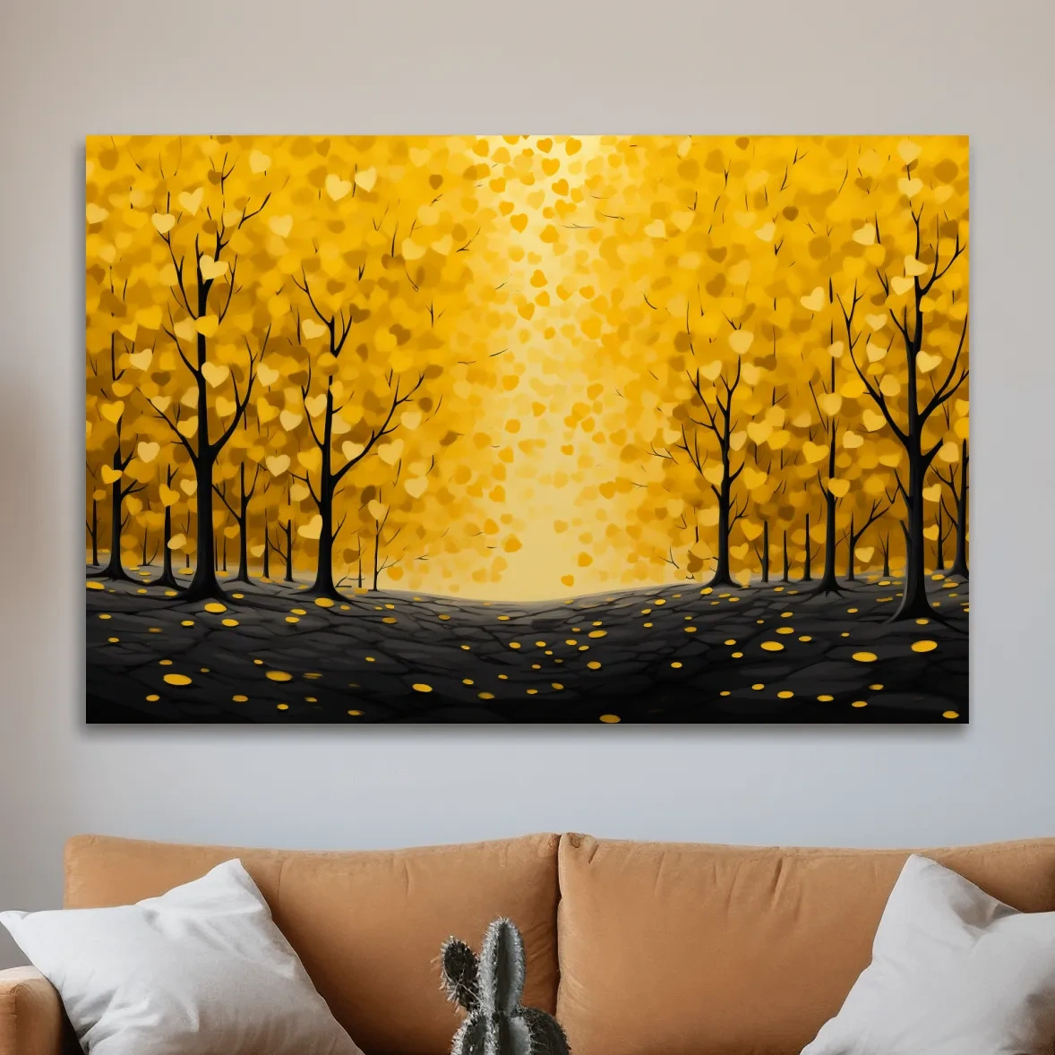 Autumn forest made from love heart leaves