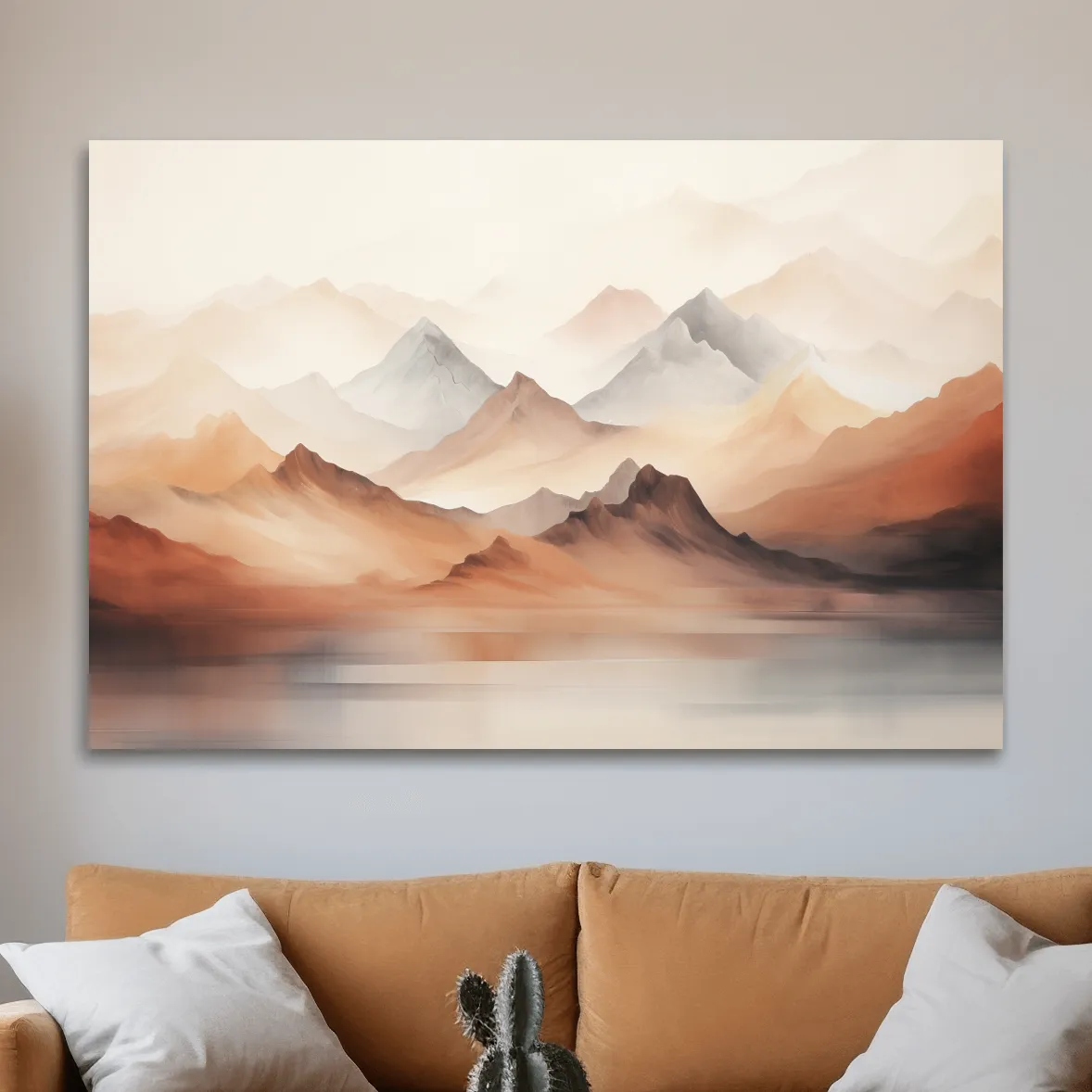 Subtle pastel painting of mountain ranges
