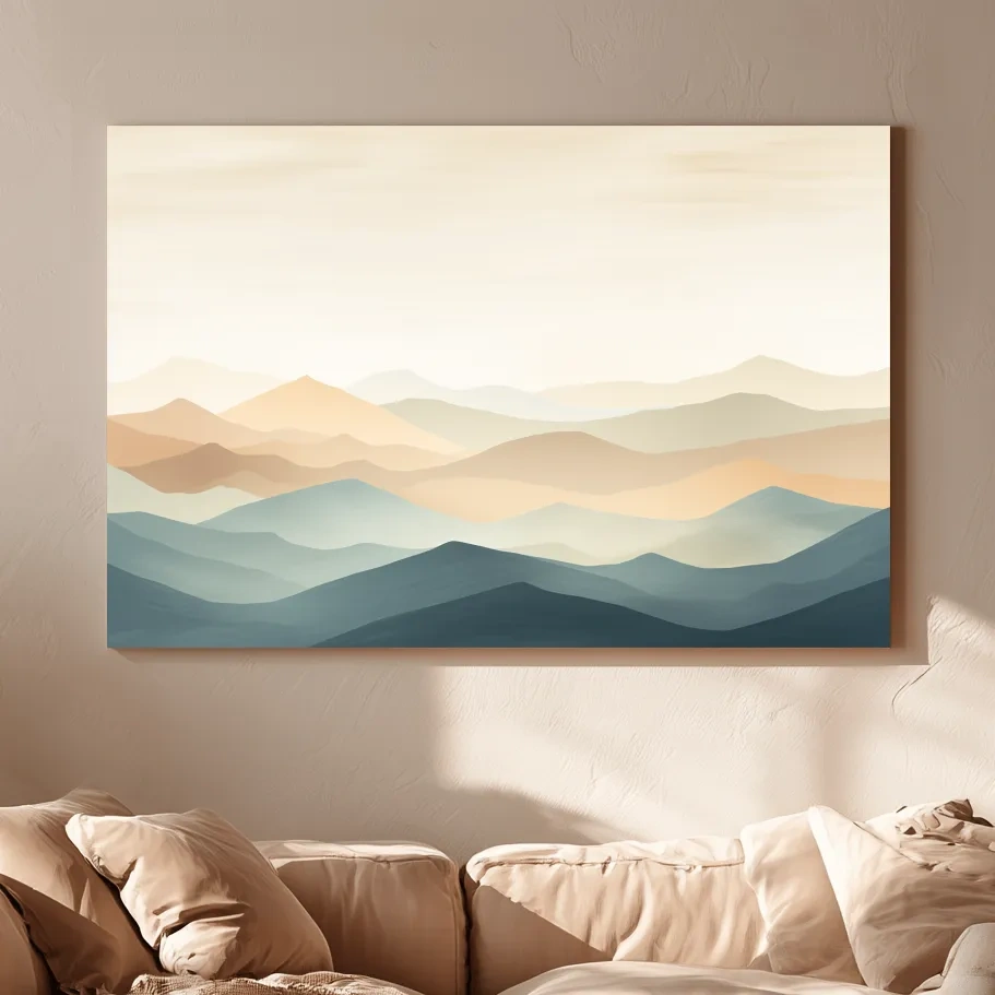 Minimalist Pastel Layered Mountain Landscape - Serene Abstract Nature Wall Art