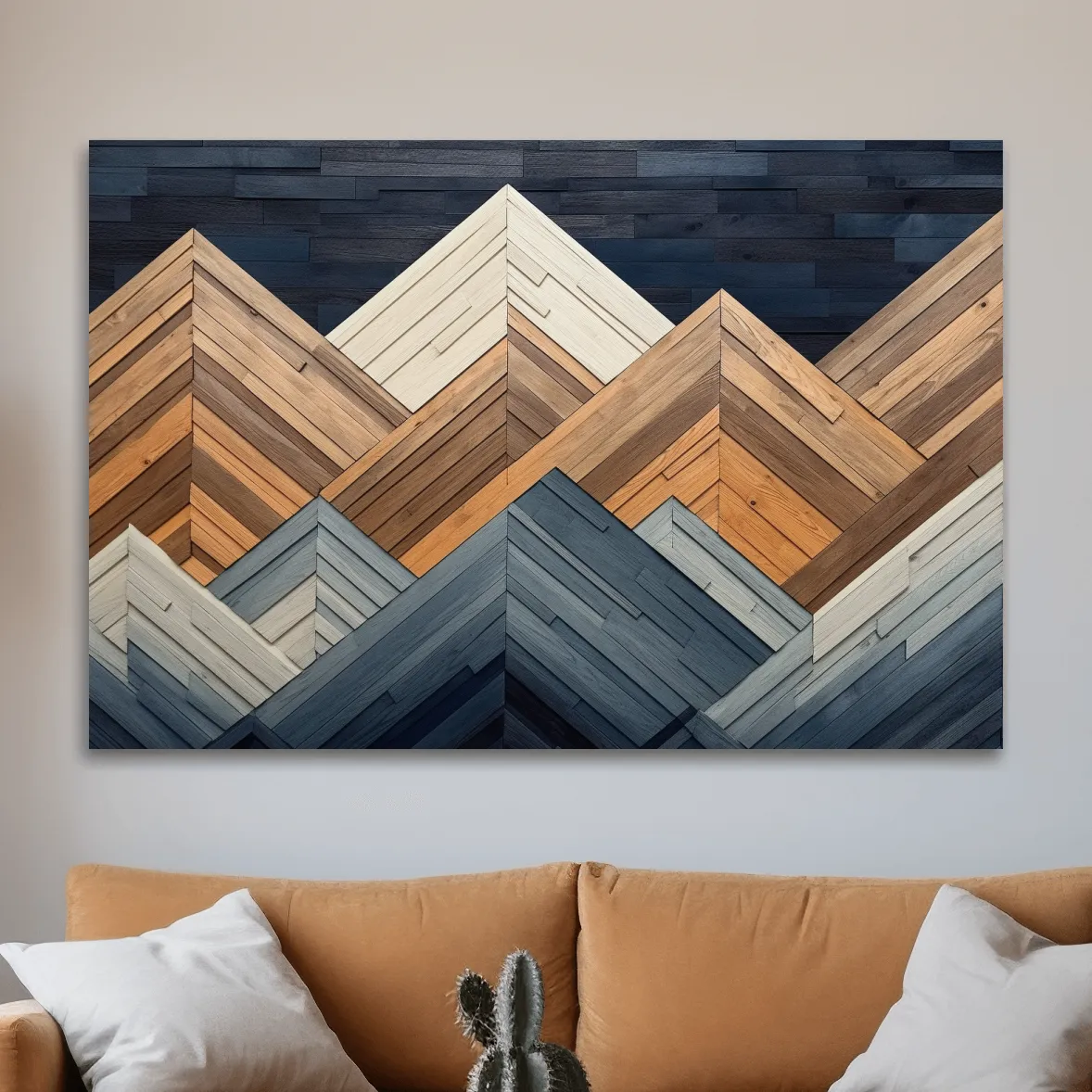 Geometric Wood Plank Mountains - Modern Rustic Canvas Wall Art