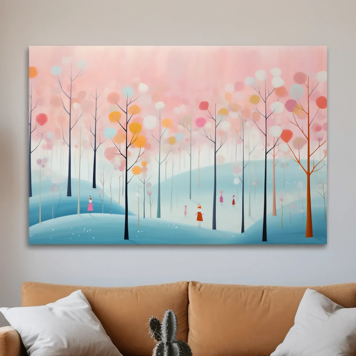 Quirky illustration artwork of a pastel forest