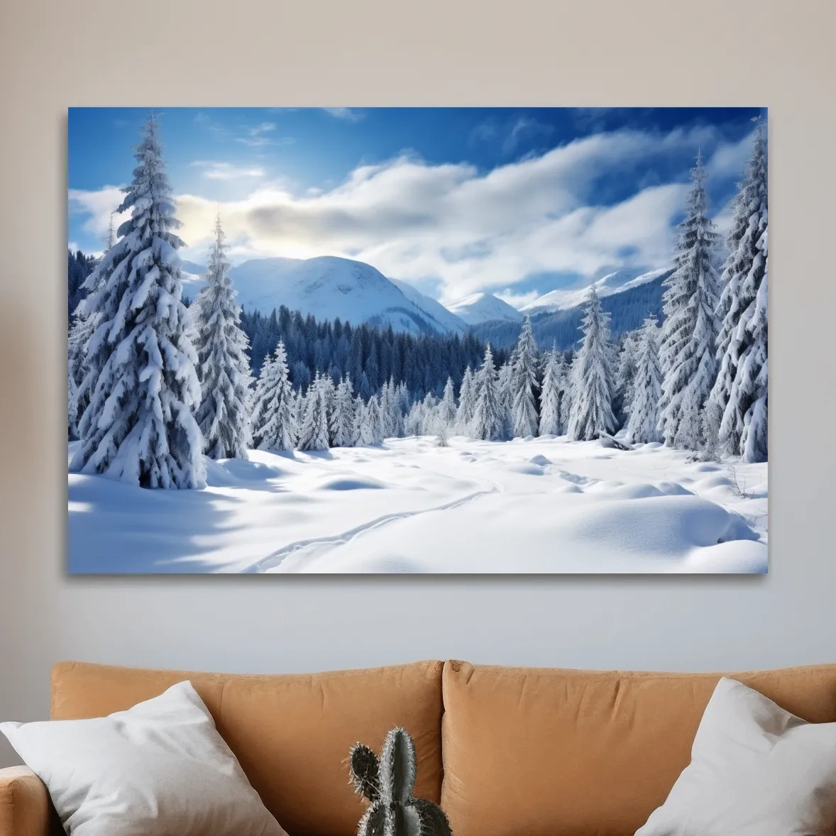 Snowy Alpine Mountain Forest Landscape - Winter Wilderness Photographic Wall Art